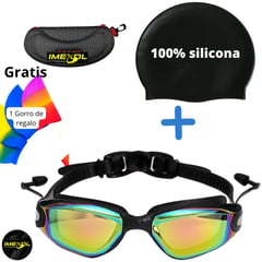 GENERICO - Lentes Natación Negros HD Protección UV con 2 Gorro