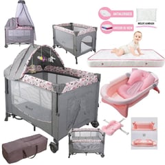 EBABY - Cuna corral dacora g/r_colchon_tina rosa