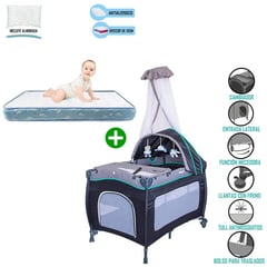 EBABY - Cuna Corral Mecedora Celeste 716 + Colchón Celeste