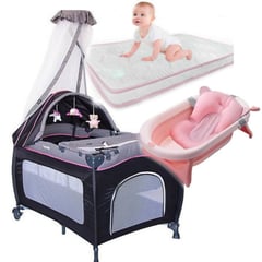 EBABY - Cuna Corral SALLY Tina Plegable Colchón ROSA