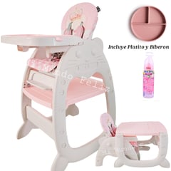 BABY - Silla de Comer para Bebe 3 en 1 Deluxe Rosa Ligth