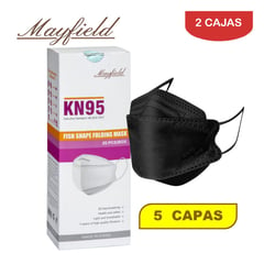 MAYFIELD - Mascarilla KN95 Fish 3D negro caja*20und 5 capas.Pack 2 cajas