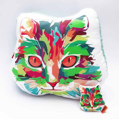 QALA DISEÑO - Pack Almohada y Llavero - - Gato Arcoiris