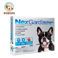NEXGARD - Antipulgas para Perros de 4.1 a 10 kg x 3 tabletas