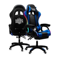 XION - Silla Gamer con Luces Ergonómica RAVEN RGB 135° - Azul