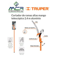 TRUPER - Cortador de ramas altas mango telescópico 2.4 m aluminio 18409