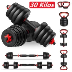 GENERICO - Set de Pesas 30KG Multifuncional Convertible Rusas - Rojo