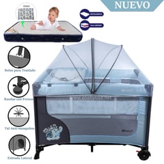 EBABY - Cuna Corral con Cambiador Happy Dream Celeste-Colchón