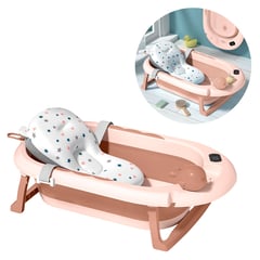 BUYPAL - Bañera Plegable para Bebe con Cojin Termostato Segura Rosado