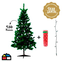 DEAR SANTA - Árbol de Navidad Bavaria 2.10m verde + Juego de 100 Luces Color Claro + Set x50 Esferas Rojas 6 cm