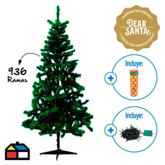 DEAR SANTA - Árbol de Navidad Bavaria 2.10m verde +Juego de 100 Luces Color Claro + Set x50 Esferas Doradas 6cm