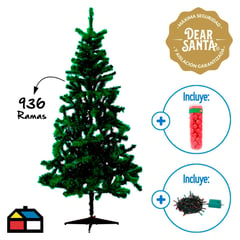 DEAR SANTA - Árbol Bavaria 2.1m verde + Set 50 Esferas Rojas + Juego de 100 Luces Multicolor 8 Funciones