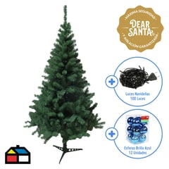 DEAR SANTA - Árbol Candiense 1.8m + Esferas Brillo Azul 12 Unidades 6cm + Luces Navideñas 100 Luces Multicolor