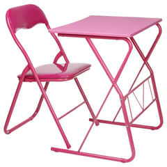 JUST HOME COLLECTION - Escritorio Metal + Silla Plegable Rosado