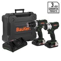 BAUKER - Taladro Percutor 1/2"+ Atornillador de Impacto 1/4" Inalámbrico 18V + 2 baterías + Cargador + Maletín