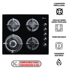 KLIMATIC - Cocina Empotrable A Gas 4 Hornillas Gia Negro