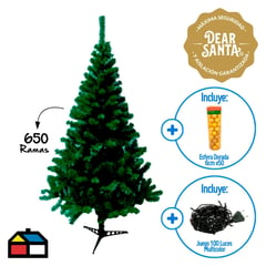 DEAR SANTA - Árbol de Navidad Canadiense 2.10m + Juego 100 Luces Color Claro + Set x50 Esferas Dorada 6cm