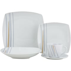 JUST HOME COLLECTION - Set de vajillas Cerámica Líneas Blanco 30 Piezas