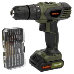 BAUKER - Taladro Percutor Inalámbrico 10mm 12V + Accesorios 29 Piezas