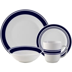 JUST HOME COLLECTION - Juego de vajillas Porcelana Clásico Blanco y azul 16 Piezas