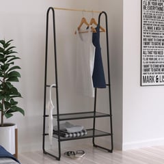 JUST HOME COLLECTION - Stand de Ropa con 2 Zapateras Negro