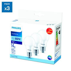 PHILIPS - Pack x3 Focos LED Ecohome LedBulb Luz Fría 14W