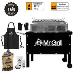 MR GRILL - Caja China Mediana Jr Inox + Parr Regular + Sal + Carbón + Mandil