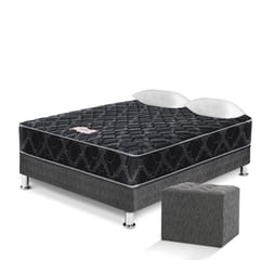 PARAISO - Cama Consul Black 2 Plazas + 2 Almohadas + Protector + Puff