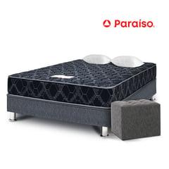 PARAISO - Cama Consul Black 2 Plazas + 2 Almohadas + Protector + Puff