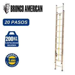 undefined - Escalera Aluminio Telescópica de 20 Pasos. Cap. Carga Maxima: 200 Kg. Bronco American