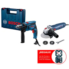 BOSCH - Taladro percutor GSB 13 RE 750W + Amoladora GWS 700-710W + Maletín de plástico + ¡REGALO! Set de Puntas y Brocas X-Line 34 unidades