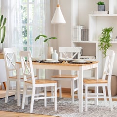 JUST HOME COLLECTION - Juego de Comedor Madera 4 Sillas Blanco Natural